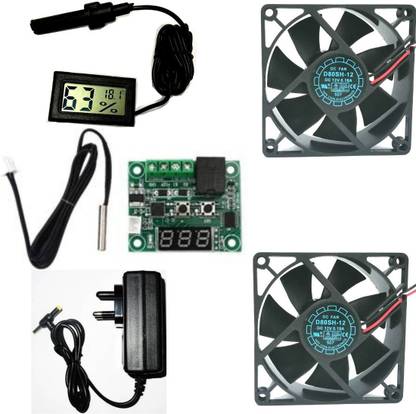 TechSupreme W1209 Digital Thermostat Temperature Sensor-12V 2A Power Adaptor Power Supply Ac Input 100-240V Dc Output 12Volt 2Amps &12V DC Cooling Fan & Temperature Humidity Meter Temperature Sensor and Controller Electronic Hobby Kit