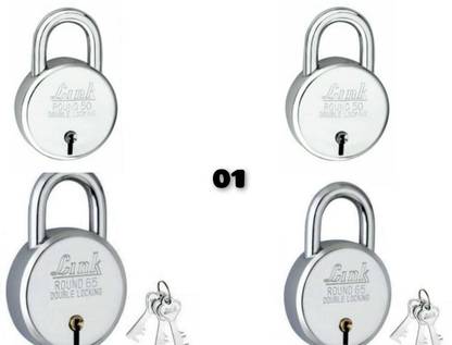 Link Round 65 MM with 50 MM Stainless Steel Double Locking Padlock Pack of (2+2=4). Padlock