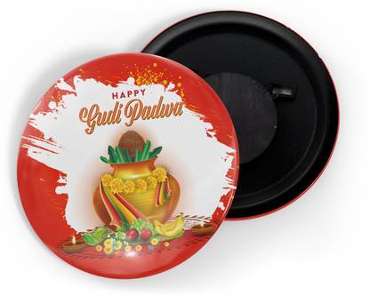 dhcrafts Red Gudi Padwa D5 Pack Of 1 Fridge Magnet Pack of 1
