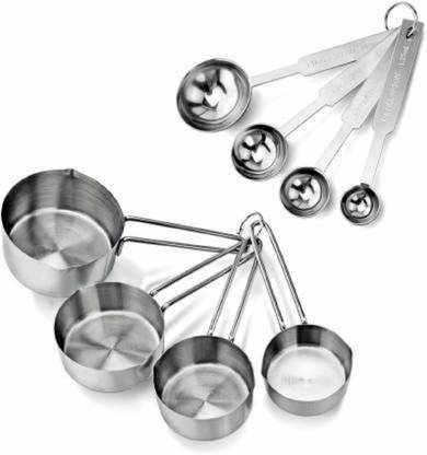 Lishonn Stainless Steel Measuring Cups & Spoon Combo for Dry or Liquid/Kitchen Gadgets for Cooking & Baking Cakes/Measuring Cup Set Combo with Handles (Set of 4 Cups and 4 Spoons) Measuring Cup Set