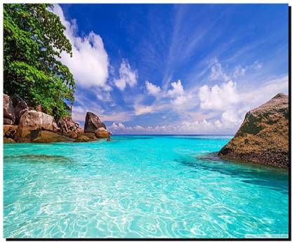SKY DOT exotic places beautiful beaches coast rocks trees blue ocean transparent water white with white clouds computer summers Non Slip Base Mousepad