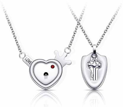 MAGIC Beautiful Heart shape Lock And Key Couple Locket In Silver Color... Stainless Steel Locket Set