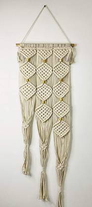 pepme Macrame Hanging Plant Holder - Ceiling Hook Hanger Ring, Flower Pot Holder for Indoor Outdoor Balcony Garden | Home Decor Flower Planter Hanging Rope (Three Pot Wall Hanger, White Pack of 1) Plant Container Set