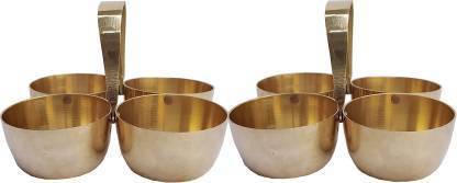 सब्को 3 no. Brass Puja Roli Chawal Elaichi Mishri 4 Bowl Stand (2NOS.) पीतल