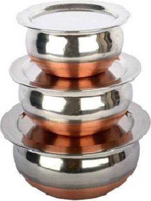 LEOSXA 3 Handi Set With Lid, Serving Handi Set, Decorative Bowl Set, Bowl Set With Lid Handi 0.65 L, 0.85 L, 1.3 L with Lid