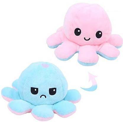Crispy toys Reversible Octopus Toy - Mini Plush Sky Blue Pink Soft Toy - Show Happy Sad Angry Mood & Emotions with Cute Original Plushie Reverse Stuffed Animal Toys- Gift for Men Women Girls & Boys - Made in India  - 10 cm