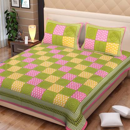 double cotton bed sheet 400 TC Cotton King Self Design Flat Bedsheet