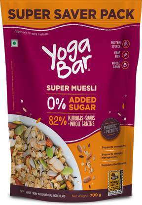 Yogabar No Added Sugar Muesli, Crunchy, High Fiber, Sugar free, High Protein Pouch  (700 g)