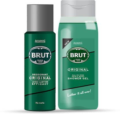 BRUT Original Deodorant for Men 200ml  +  Original All - In- one Hair & Body Shower Gel for Men 500ml