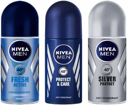 NIVEA Men Protect & Care,Silver Protect & Fresh Active Deodorant Roll-on - For Men