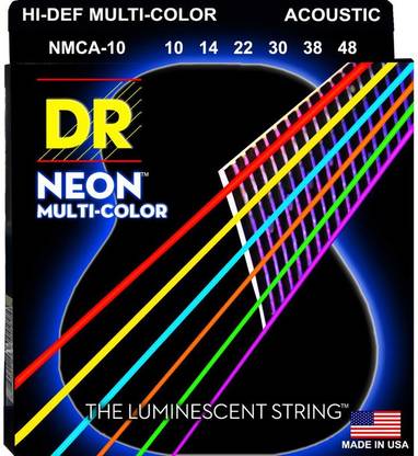 DR Acoustic Strings NMCA-10 HI-DEF NEON Multicolor Colored Acoustic Guitar Strings 10-48, Extra Light Guitar String