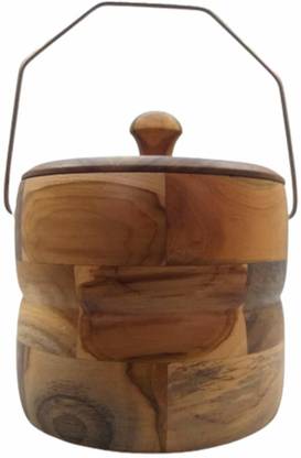 EASETENSIL 2 L Wooden Insulated Wooden Ice Bucket Box Bar Gift Set| Ice Box with Strong Handle | Ice Cube Bucket for Home Wine Shop Beer bar, Big Size Ice Bucket
