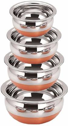 LEOSXA 4 Copper Bottom Handi Set, Serving Handi Set, 5 Bowl Set, Serving Handi Set Handi 0.5 L, 0.8 L, 1.1 L, 1.6 L
