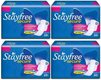 STAYFREE Secure Cottony Soft Xl with Wings ( 20+20+20+20 Count) Sanitary Pad