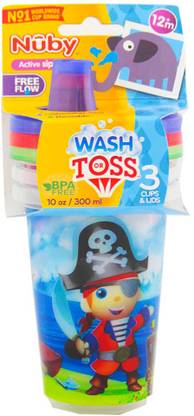 NUBY Wash or Toss Printed Sipper Cup Lid with Spout (Blue Pirate)