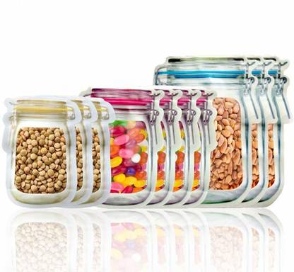 Lishonn Plastics Transparent Jar Shaped Standup Pouch With Zipper, Bags For Packing Dry Fruits,Nuts, Snacks | Food Graded, Ziplock (Pack Of 15(1000 Gm[05]) (500 Gm[05]) (150 Gm [05]), Multicolour) Plastic Storage Pouch