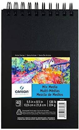 Canson Mix Media Book, Heavyweight French Paper, Double Sided Fine and Medium Texture, Side Bound, 138 Pound, 5.5 x 8.5 Inch,