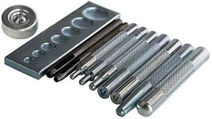 SKYZONAL Diy Leather Craft 11Pcs Craft Tool Die Punch Snap Kit Rivet Setter With Base For Punch Hole And Install Rivet Button