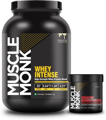 MuscleMonk Highly Intense Whey Protein (Vanilla 1Kg with Creatine Monohydrate 100gms) Whey Protein