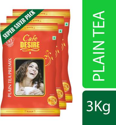 CAFE DESIRE Plain Tea Premix | 3 in 1 Instant Tea | 3Kg Super Saver Pack | 3 x 1Kg | Makes 240 cups | Home made Taste | Milk not required | For manual use - Just add Hot water | Suitable for all Vending Machines Instant Tea Vacuum Pack