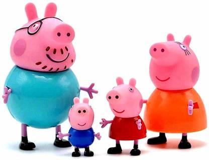 SIDOE Happy Pig Family - Peppa, George, Mummy, Daddy Toy Set Action Figure Compatible with Peppa Pig Characters