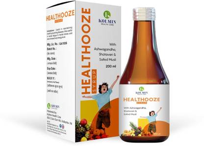 Kolmin Healthcare Healthooze Syrup - Family Tonic Syrup - Blend of Ayurvedic Ingredients Ashwagandha, Shatavari, Tulsi, & Safed Musli - 200 ml