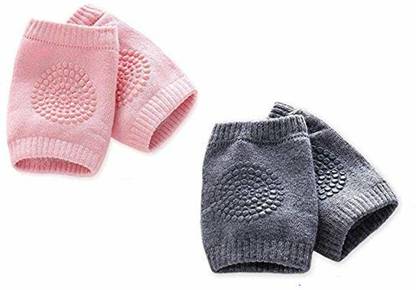 Varnee Baby Knee Pads for Crawling, Anti-Slip Padded Stretchable Elastic Cotton Soft Breathable Comfortable Knee Cap Elbow Safety Protector (Set of 2 Pairs)\) GREY PINK Baby Knee Pads