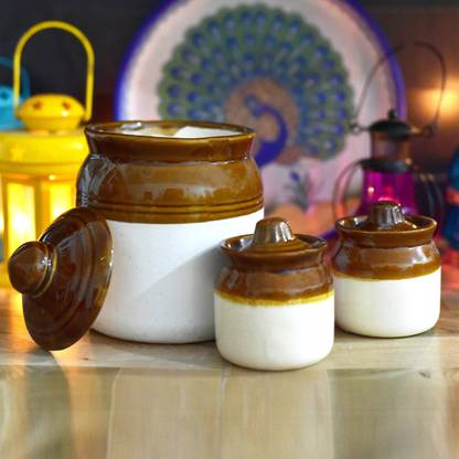 THE HIMALAYA CRAFT Ceramic Pickle Jar  - 700 ml, 150 ml
