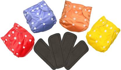 Baby Hashtag Reusable Button Diaper With 5 Layer Inserts Pack of 8 (4 Diapers 4 Liners 5 Layer) - S - M - S - M