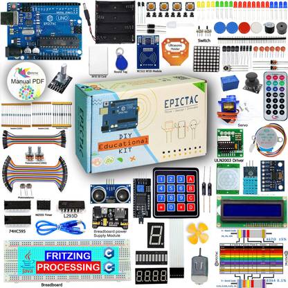 EPICTAC STEM Learning Ultimate Starter Kit for Arduino UNO R3, RFID, PIR, Rotary Encoder, HC-SR04, ADXL345 | Processing and C Code | with 40 Projects Tutorial Educational Electronic Hobby Kit
