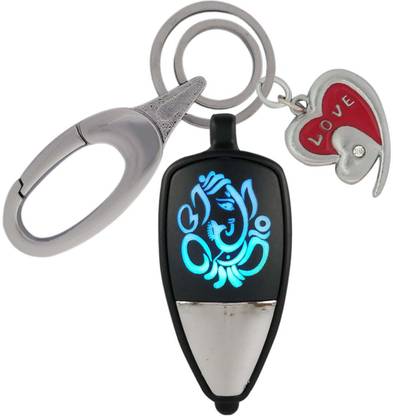 HANDSOME ISK Jai Dev Jai Dev Ganpati Maharaj Vighan Harta style Multicolor Light Reflection with Push Button with Silver Red Love along with Stylist High Quality Hanging Lock Key Chain