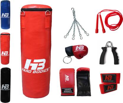HB Hard Bodies Classic Combo 7-R of :- 2 Feet Punching Bag, Punching Gloves, Chain, Hand Wraps, Skipping Rope, Hand Gripper & Key Ring Boxing Kit