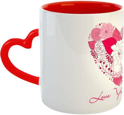 Ashvah Happy Valentines Day Ceramic Coffee Gifts for Wife, Girlfriend, Fiance, Spouse, Boyfriend, Husband, Hubby, Wifey on Anniversary, Birthday-Red Heart Handle - 2455 Ceramic Coffee Mug