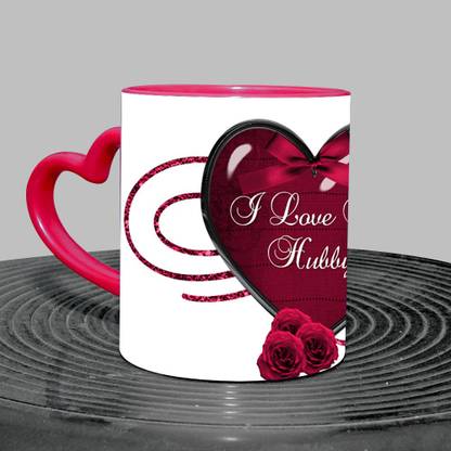 Murli Txtiles MTM I love you my hubby Red heart handle three tone milk, tea mug(350ml) gift to all Ceramic Coffee Mug