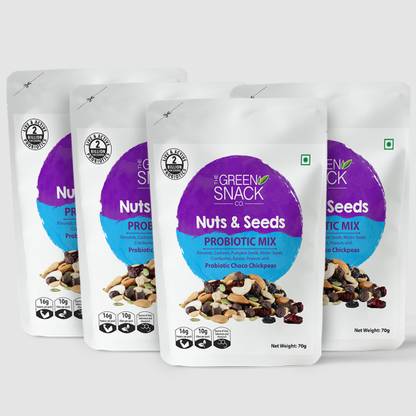 The Green Snack Co. Nuts & Seeds - Probiotic Mix (Pack Of 4) 70g Each | Trail Mix | Healthy Roasted Snacks | Diet Snacks | Ideal For Weight Loss | Protein & Fiber Rich | No Added Preservatives| 2 Billion CFUs Assorted Nuts