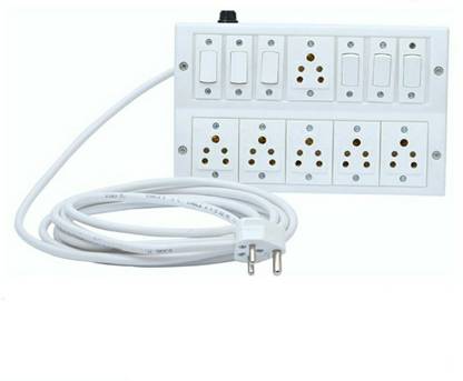 INDRICO Heavy Duty Electric Main Board for Rent House (6+6) 8 Meter 1.5mm 3 Core Heavy Wire Extension Board (White) 6 Socket Extension Boards
