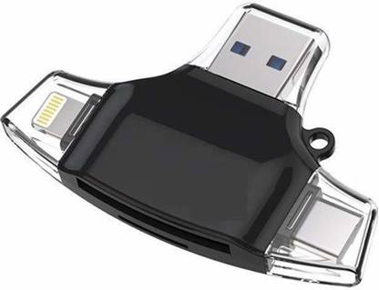 LipiWorld OTG Card Reader Lightning Type C Micro USB 4in1 OTG Card Reader Lightning Type C Micro USB USB Card Reader Like Iflash Idisk for Micro USB SDHC Lightning Flash Drive Expansion Card