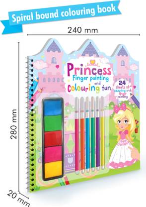HELLO FRIEND Princess Coloring Book & Finger Paint + Books with 5 colour finger paint set + 6 colour Sketch Pens age 3 to 6 years.