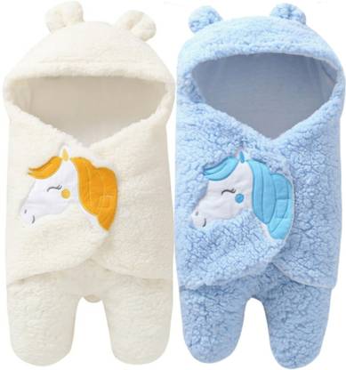 BRANDONN Embroidered Single Hooded Baby Blanket for  Mild Winter