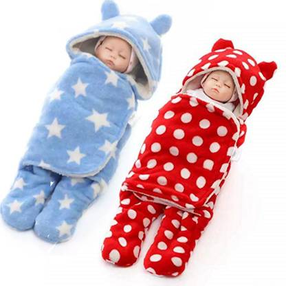 BRANDONN Printed Single Hooded Baby Blanket for  Mild Winter