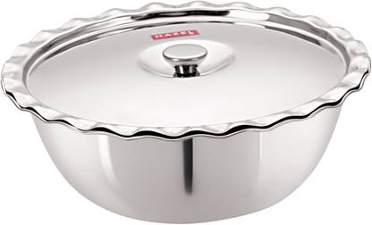 HAZEL Stainless Steel Serving Bowl Stainless Steel Serving Bowl Wati Vati Katori With Lid, 23 cm, 1750 ML, Silver