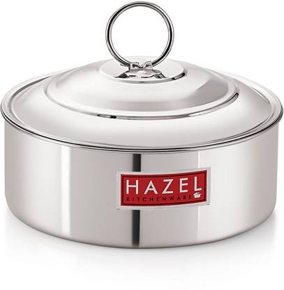 HAZEL Stainless Steel Serving Casserole Flat Bottom Roti Chapati Dabba, 18.8 cm, 1550 ML, Silver Serve Casserole