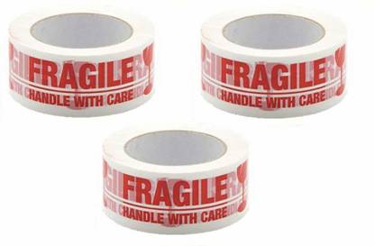 True-Ally Fragile Tape (Handle with Care) - 42 Micron Thickness, 65 Meters x 48mm / 2" Width (3 Rolls) Ideal for Industrial Packing use Self Adhesive tape (Manual)