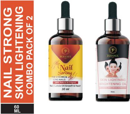 puranex 100% Pure Nail Strong Oil For Cuticle Care, Nail Growth & Strength -30ml (PACK OF 1) 30ml & 100% Pure Lightening Serum with Kojic Acid Natural Skin Lightener Whitening Serum Dark Spot Remover for Face,Neck-30ml (PACK OF 1) 30ml