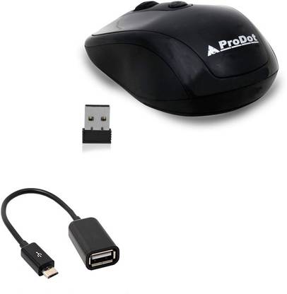 PRODOT Wireless Optical Mouse (USB 2.0, Black) - USB Type-C OTG Cable for C-Type Devices - COMBO SET Combo Set