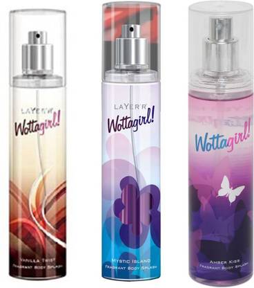 LAYER'R WOTTAGIRL AMBER KISS FRAGRANT BODY SPLASH + WOTTAGIRL MYSTIC ISLAND FRAGRANT BODY SPLASH + WOTTAGIRL VANILLA TWIST FRAGRANT BODY SPLASH Deodorant Spray  -  For Women