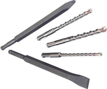 Inditrust 5pc hammer bit set of hammer drills and chisels size 6x100, 8x100, 10x100, 2 chipping chisels