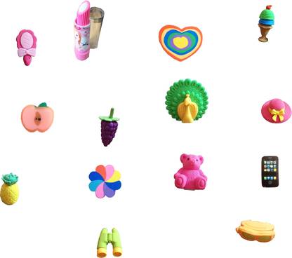 ToyVTX Pack of 14 Small Fancy Erasers Style1866 of Different Shapes Non-Toxic Eraser