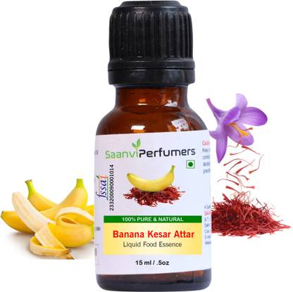 Saanvi perfumers Banana Kesar Attar Essence Edible Grade 15ml For Used in Food, Cakes, Cookies, Ice-Cream, Milkshake and Others Desserts Banana Cream Liquid Food Essence