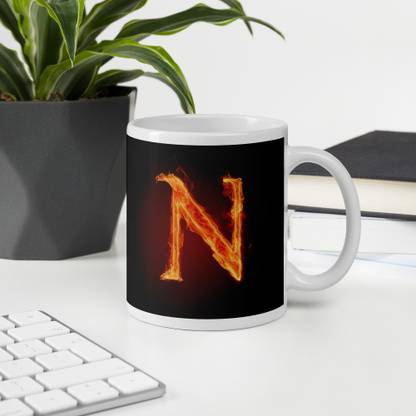 Krishnamcart Alphabet N Fire Design Ceramic Coffee (320ml) Ceramic Coffee Mug